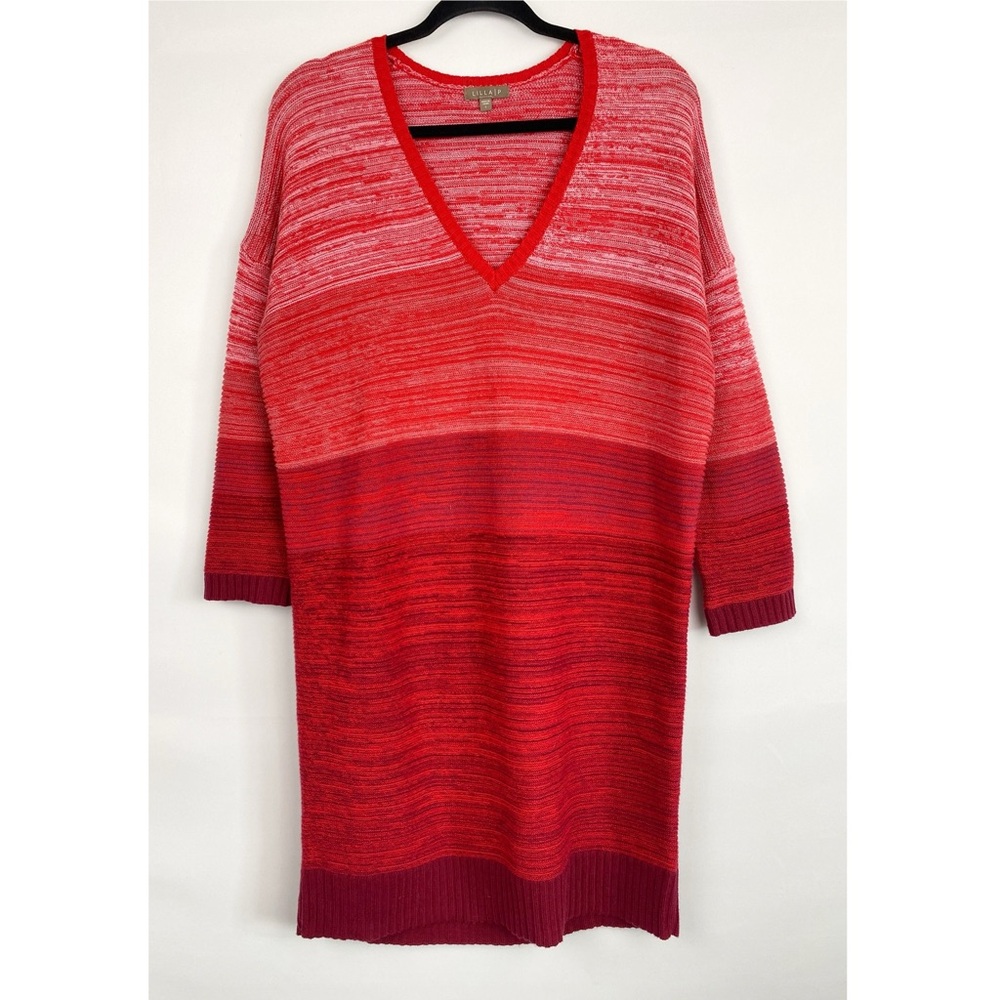 Anthropologie Lilla P Womens Sweater Dress L Red Ombre Cotton Cashmere Oversized